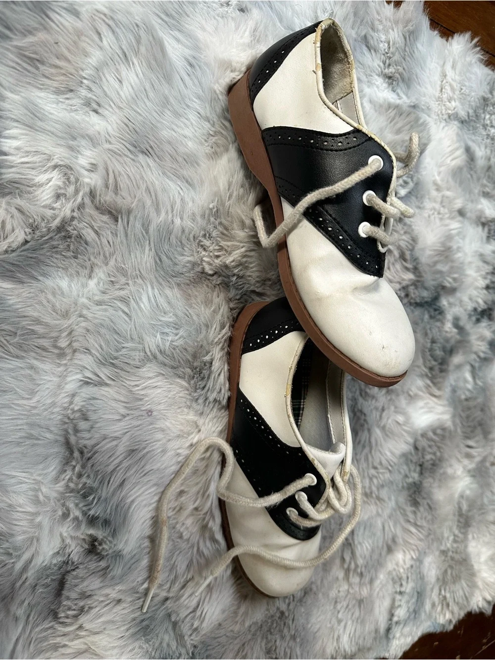 smartfit White and Black Kids Saddle Lace-Up Dress Shoes